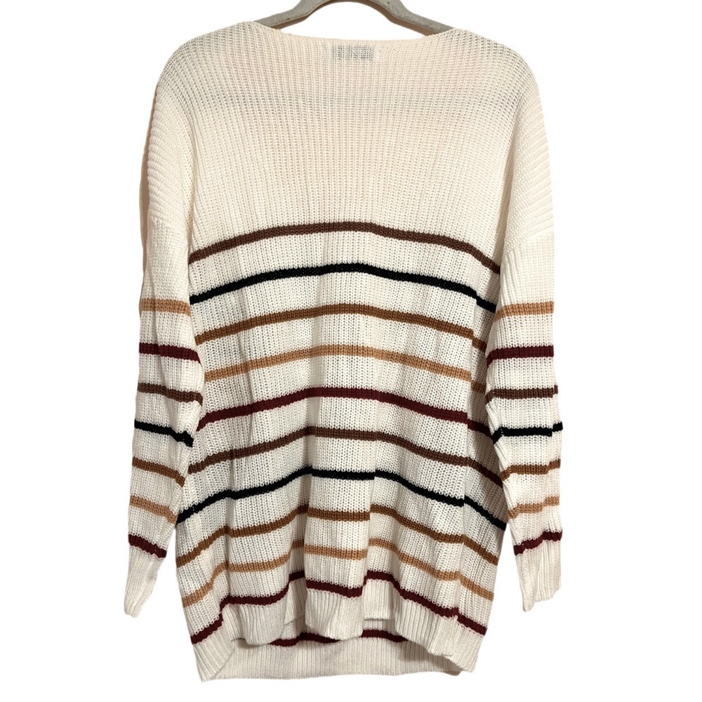 Striped V-Neck Sweater - White, Red, Black, Gold - Picture 3 of 4